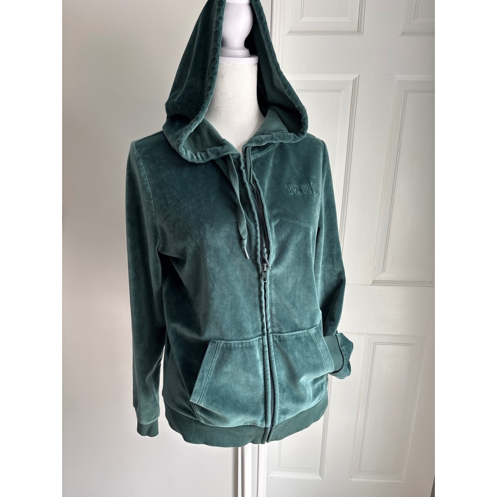 PINK‎ Victoria Secret Velour Hoodie Womens Small Emerald Green Excellent Vintage